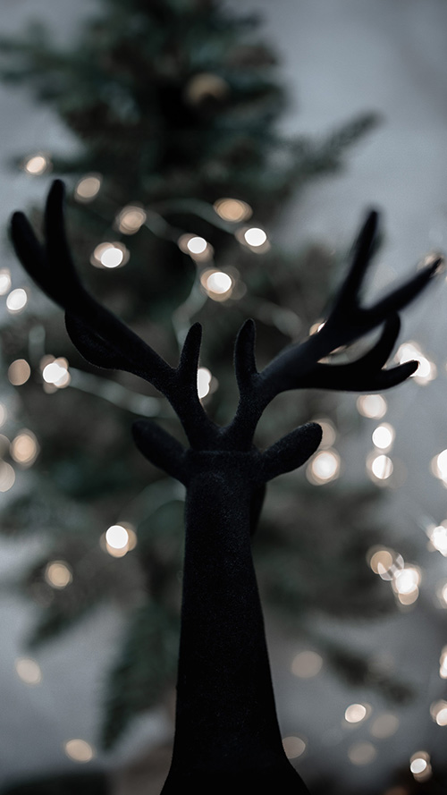 クリスマスのキラキラを見つめるトナカイの後ろ姿